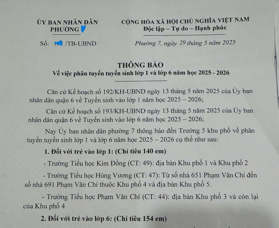 Đăng ký tuyển sinh lớp 1, lớp 6 ở TP.HCM