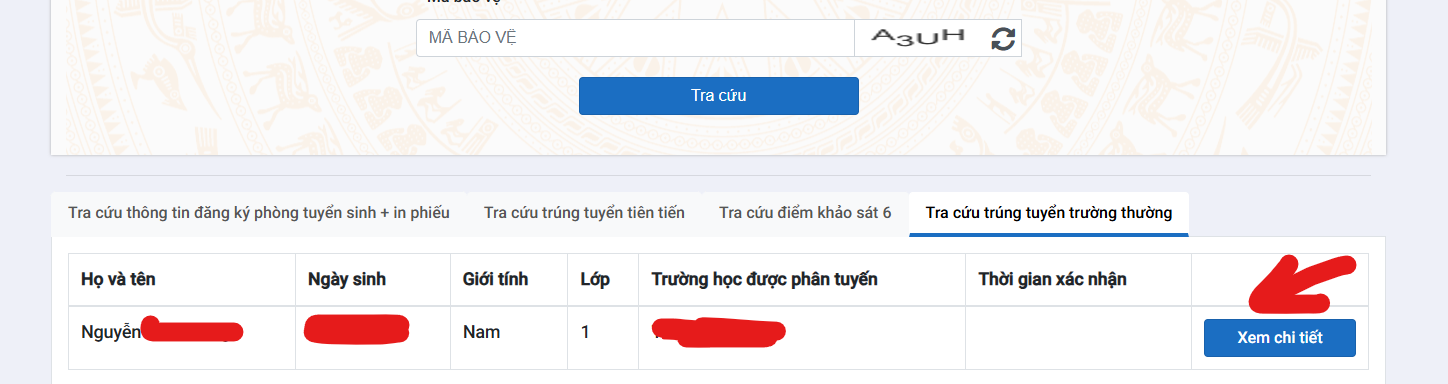 Đăng ký thành công học lớp 1